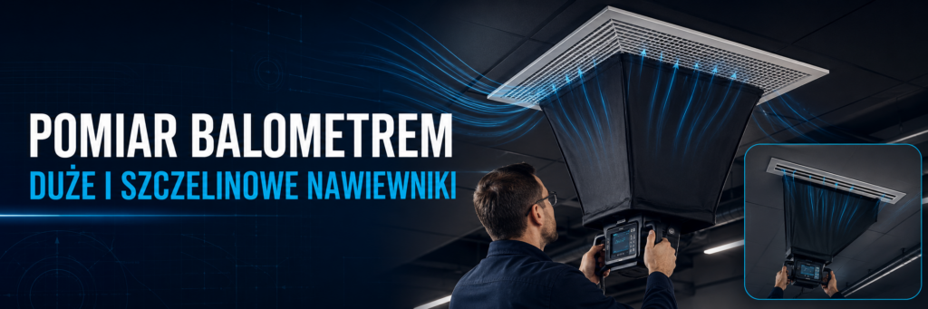 Pomiar strumienia powietrza balometrem na nawiewniku wentylacyjnym