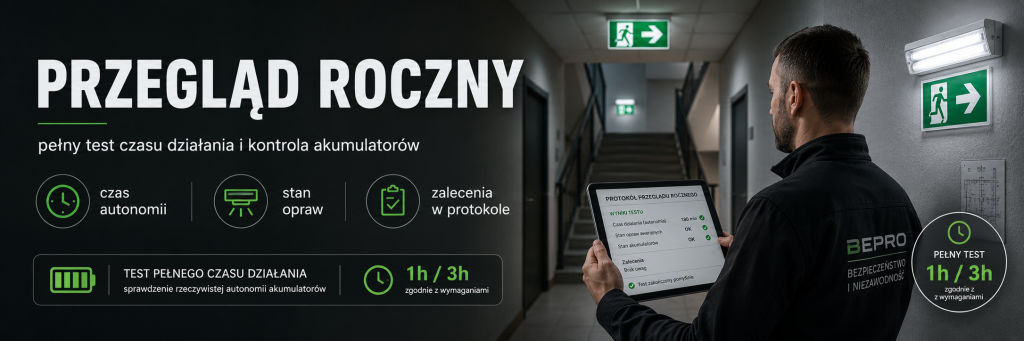 Test oświetlenia awaryjnego – miesięczny, roczny i pomiary natężenia oświetlenia