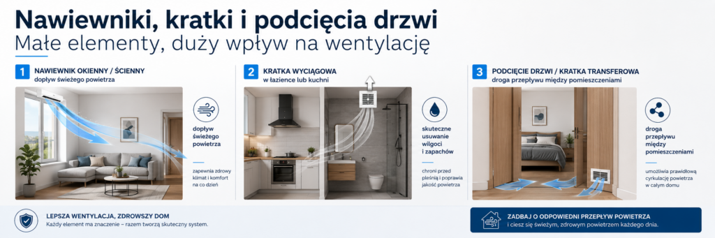 Nawiewniki okienne i ścienne oraz droga przepływu powietrza w mieszkaniu